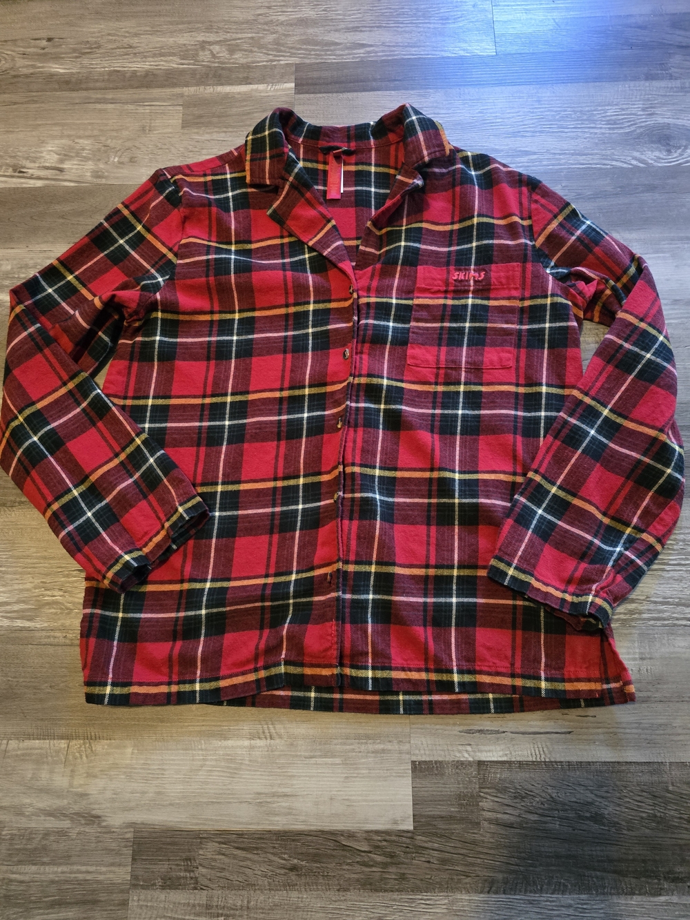 SKIMS Flannel Sleep Top Brick Plaid Size Small